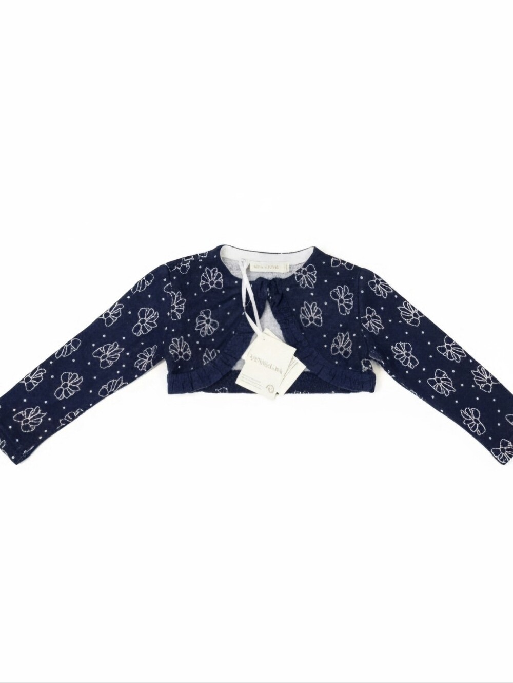 Monnalisa 18M NWT Italian Designer Navy Bow Print Shrug Bolero Cardigan
